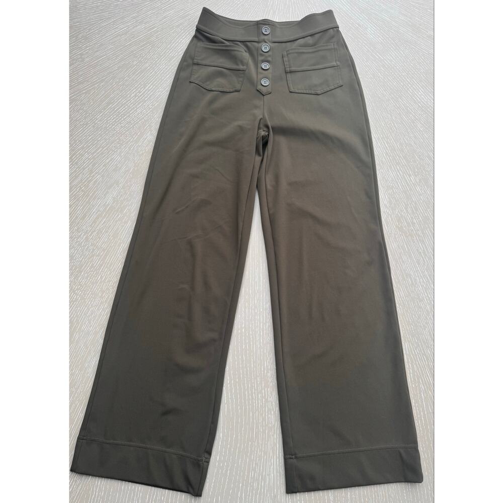 Halara Style High Waisted Sailor Button Wide Leg Pants Olive Brown Small S 27.5